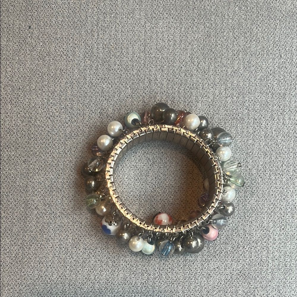 Vintage Silver Pink glass Beaded Bracelet